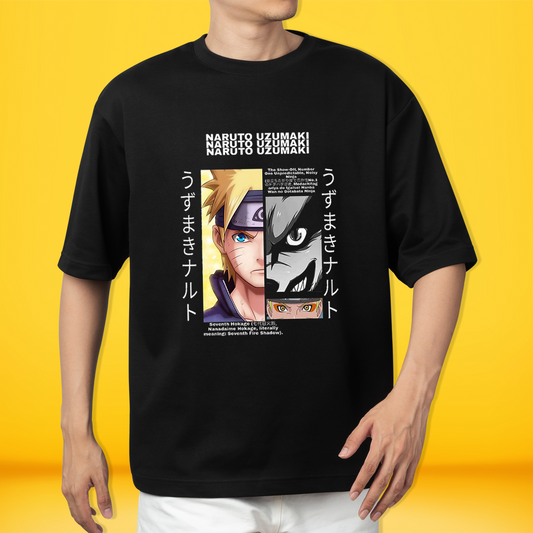 Naruto Uzumaki & Kurama Black Colour Printed T-shirt