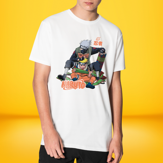 Ninjas Unite: Naruto & Kakashi Front side Printed T-shirt