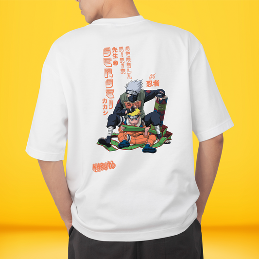 Ninjas Unite: Naruto & Kakashi Front side Printed T-shirt